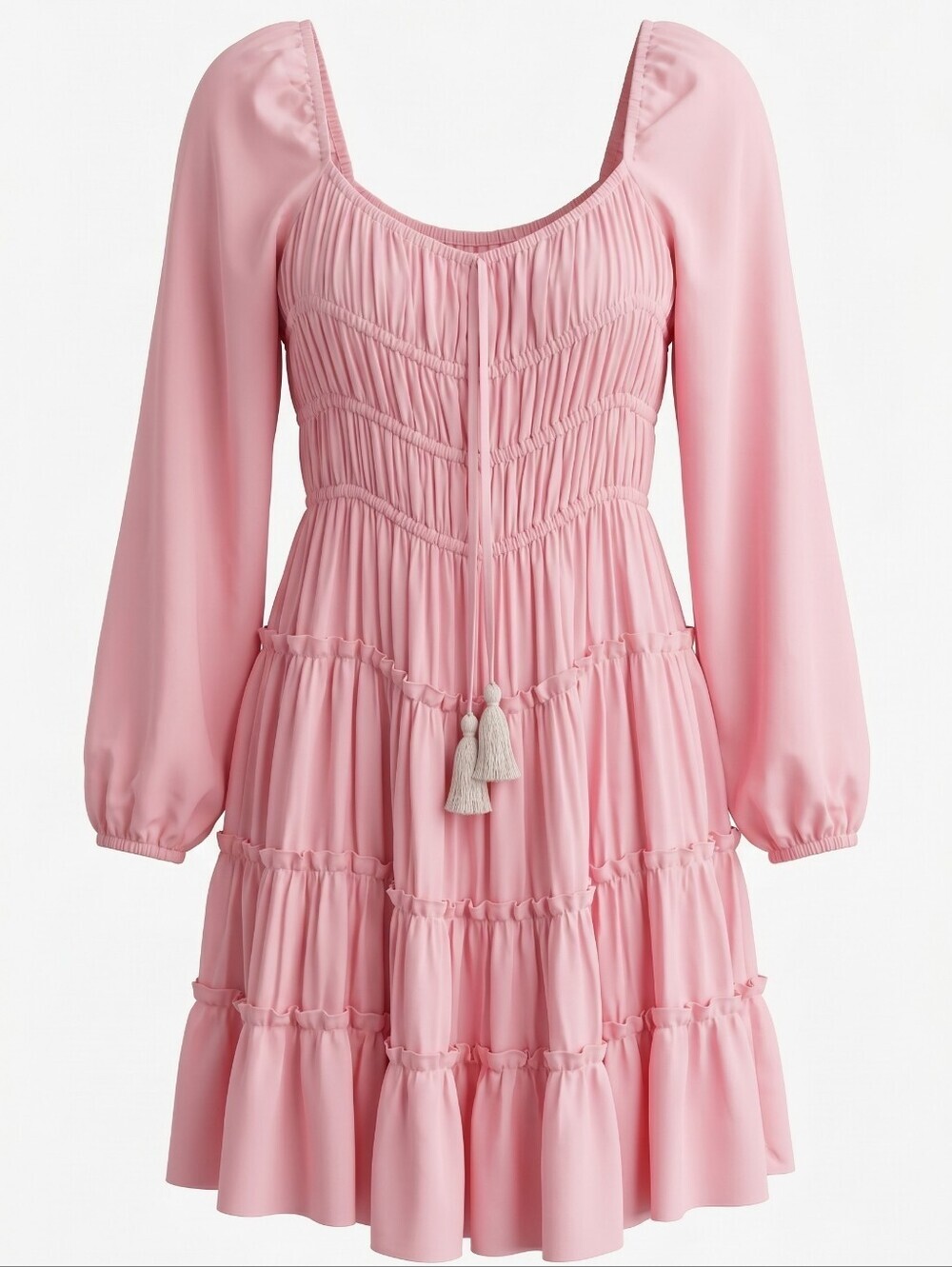 NWT! Chelsea & Violet Pink Tiered Smocked Long-Sleeve Mini Dress